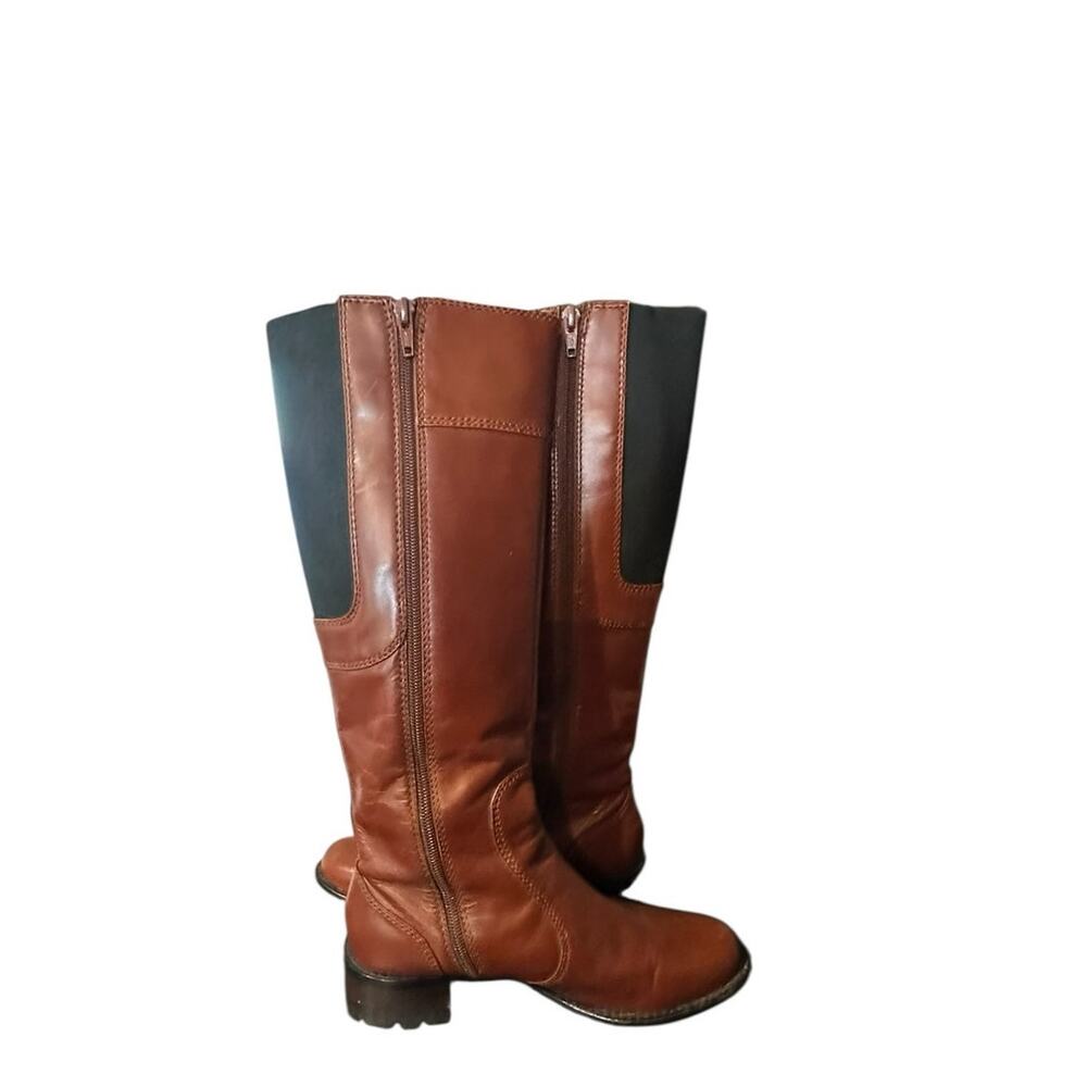 Softt Taryn Brown Black Leather Knee High Side Zip Up Heeled Boots Y2K Size 7 - Picture 3 of 8